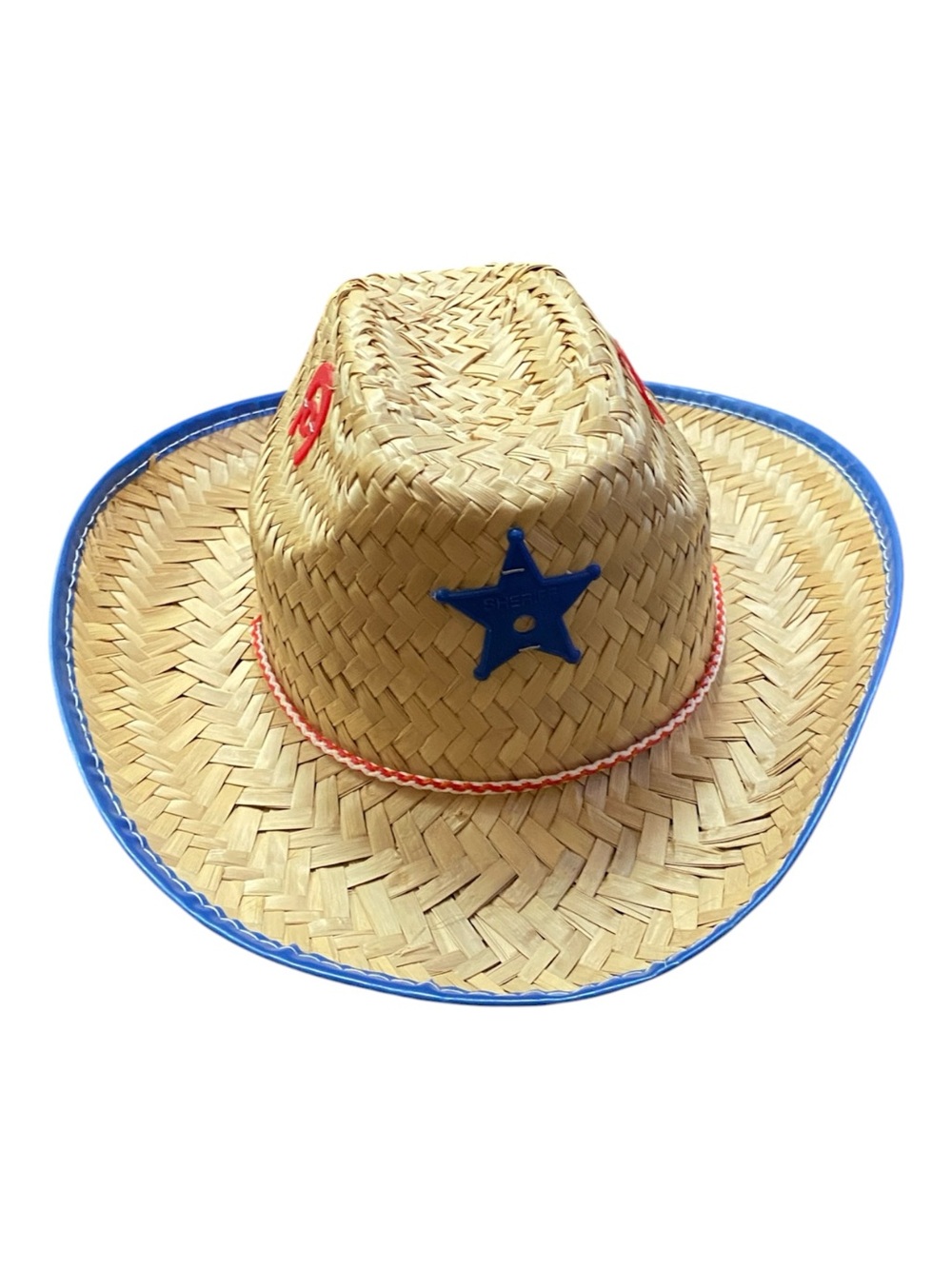 Straw Cowboy Hat with Blue Sheriff Star - Kids Toys